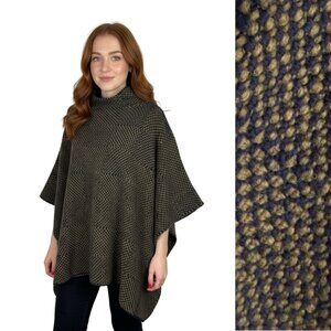 Irish 100% Wool Knit Poncho Cape XS/S Donegal Ireland EUC Wool Soft Blue Green